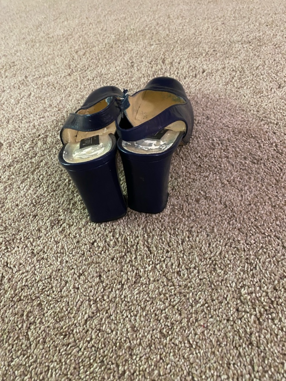Lanvin Navy Leather Slingback Pumps with Square Toe - Picture 3 of 4